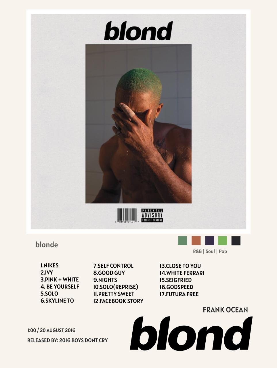 FRANK OCEAN - BLONDE POSTER